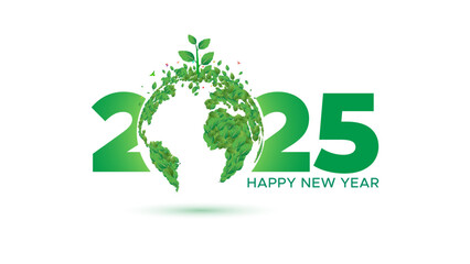 Green earth with new year 2025. Sustainable eco friendly development goals concept. Vector illustration