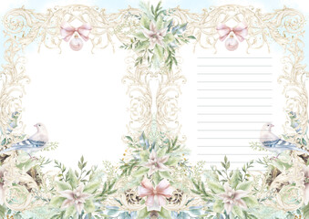 Christmas planner page, watercolor junk journal Xmas backdrop, scrapbook design, notebook page. letter template, daily planner