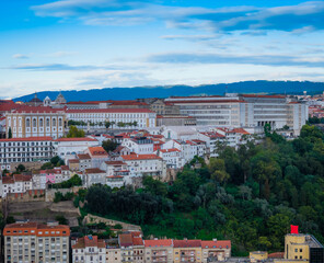 Obraz premium University of Coimbra. Aerial view of Coimbra city old town on the hill. Panoramic drone cityscape, Portugal