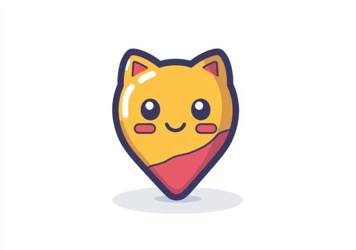 Adorable heart-shaped cartoon pin icon with cute smiling face - Powered by Adobe