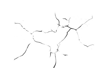 Realistic broken glass with cracks and hole on transparent background