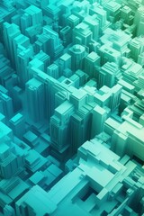 Fototapeta premium Futuristic cityscape with abstract geometric architecture in teal hues, AI