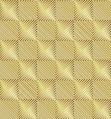 Seamless geometric pattern in grey golden blue pink tints. Modern stylish texture. Repeating geometric background. Hexagons with striped surfaces.