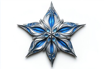 Obraz premium Detailed Star Tattoo in Silver and Blue on White Background