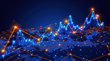 A blue and orange line graph with many points and lines
