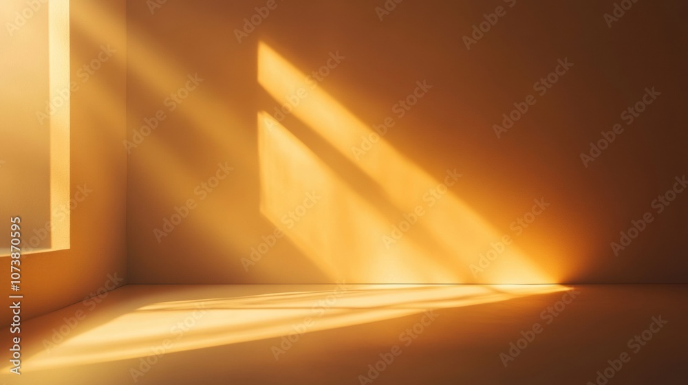 Poster Light streams through a window, creating dynamic shadows on the smooth walls and floor, evoking a calm and inviting ambiance. Generative AI