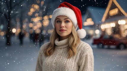A girl on Christmas night in a hat