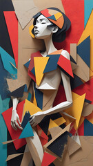 Naklejka premium A conceptual illustration of cubism girls, drawn with exceptional precision and blending elements of architecture and illustration. The girls are made up of vibrant geometric shapes
