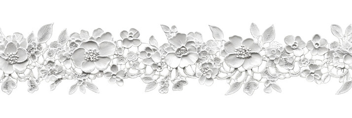 intricate white floral lace design delicate flowers seamless pattern transparent background