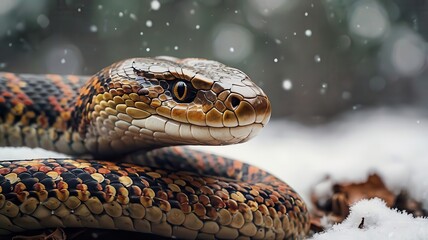 Fototapeta premium Snake in the snow winter