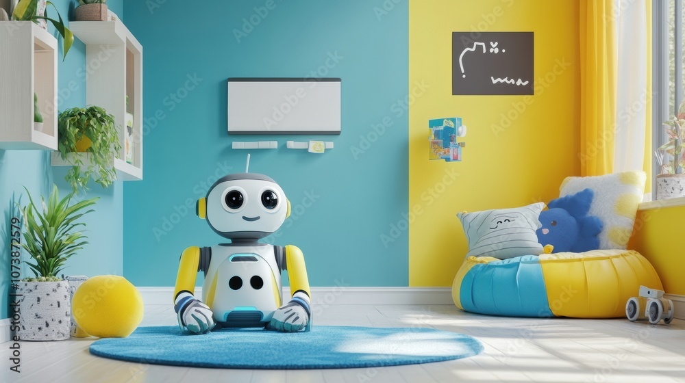 Aufkleber the colorful children's room buzzes with activity as friendly robot assistants interact and engage w