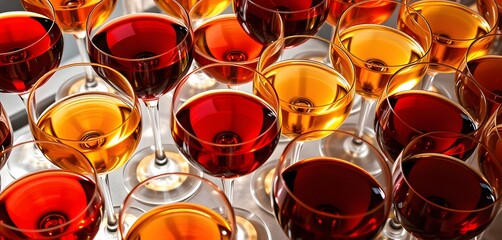 Elegant Glassware Array with Vibrant Liquids Created with Generative AI