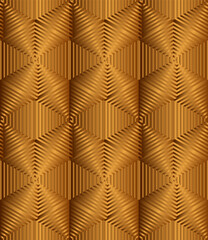 Seamless geometric pattern in grey golden blue pink tints. Modern stylish texture. Repeating geometric background. Hexagons with striped surfaces.