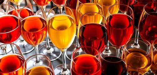 Elegant Glassware Array with Vibrant Liquids Created with Generative AI