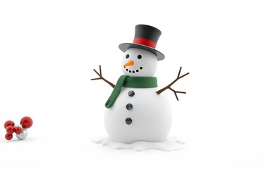 Fototapeta premium 3D snowman isolated on white created with generative AI