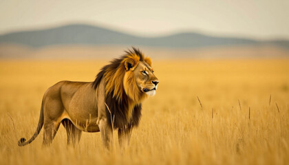 Majestic Lion in Golden Savannah