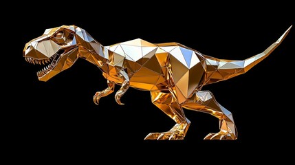 Fototapeta premium Stunning Golden Low-Poly Tyrannosaurus Rex Sculpture in 3D Art Style, Perfect for Digital Design, Animation, and Creative Projects Featuring Dinosaurs