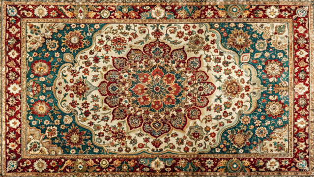 Texture old Persian carpet with floral pattern. Oriental rug with intricate pattern