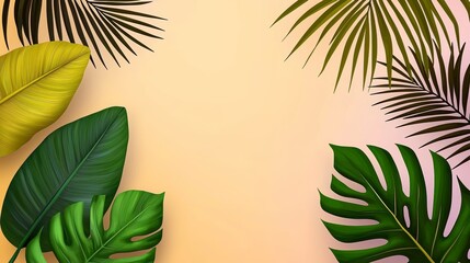 Tropical Palm Leaves Arrangement on Warm Gradient Background Featuring Lush Green Foliage and Vibrant Colors for Nature and Summer Themes