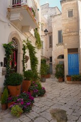 Fototapeta premium Casas tipicas con flores y plantas en pueblo de Italia