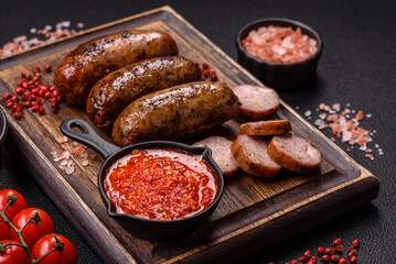 Juicy sausages with salt, spices and herbs