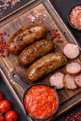 Juicy sausages with salt, spices and herbs