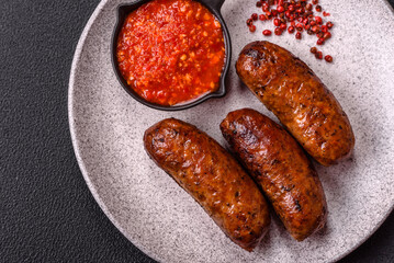 Juicy sausages with salt, spices and herbs