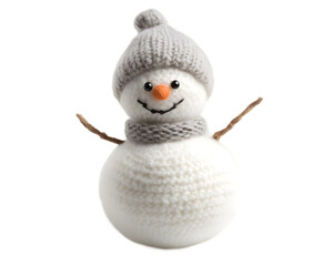Obraz premium A charming handmade snowman wearing a gray winter hat and scarf, perfect for festive decorations and winter celebrations, evoking joy and warmth during the cold season.