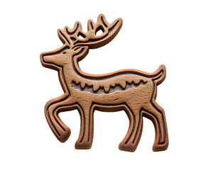 A charming gingerbread deer cookie, beautifully crafted and perfect for holiday decorations and festive treats.