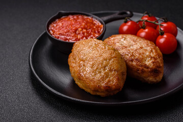 Delicious fresh fried minced fish cutlets with spices and herbs