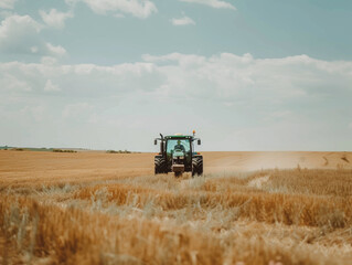 Obraz premium A farmer working the fields on a tractor.