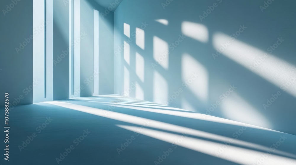 Aufkleber Light streams through openings, casting elongated shadows across a tranquil interior, creating a calm and reflective mood throughout the space. Generative AI