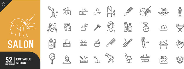 Salon line editable icon set. clipper, barber pole, comb, razor blade, chair, sprayer .vector illustration.