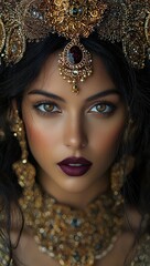 Fototapeta premium Exquisite portrait of a woman with ornate traditional jewelry