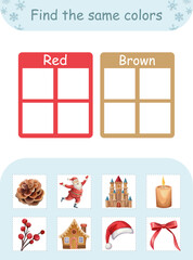 Find the same colors Christmas educational game Activity for preschool kids and toddlers Only cut and glue
