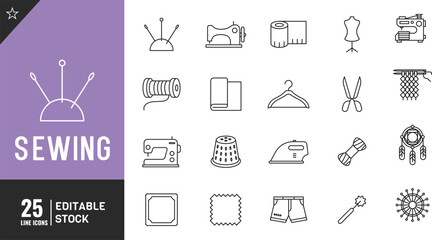 Sewing  line editable icon set . Thermos, recycled, bamboo, and more thin modern style vector illustration.