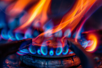 A stove burner with a blue flame