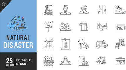 Fototapeta premium Natural Disaster line editable icon set. Earththin modern style vector illustration.