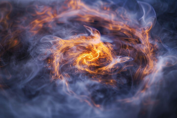 Fototapeta premium A swirling mass of smoke and fire with a bright orange center