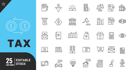 Tax line editable icon set. Thin modern style vector illustration.