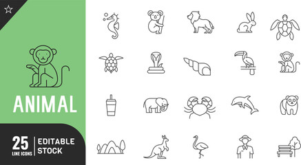 Animal and pets line editable icon set. dog, cat, aquarium, pet carrier, thin modern style . Vector illustration.