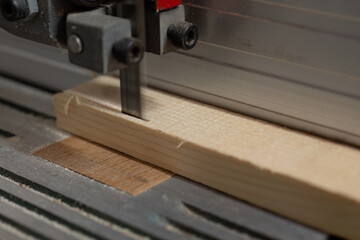 Wood Cutting on Band Saw in Workshop
