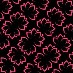 Lotus flower seamless pattern on black background