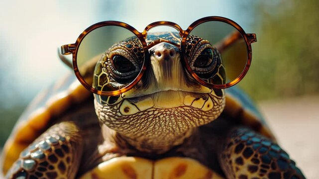 turtle in round sunglasses on a light background with soft lighting a stylish minimalist look stock minimalist photo