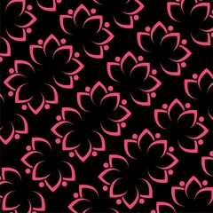 Lotus flower seamless pattern on black background