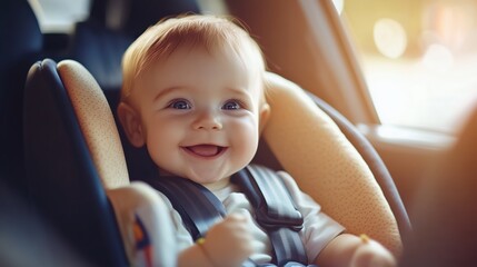 Adorable Baby Smiling in Car Seat Ensuring Safety and Comfort During a Joyful Car Ride