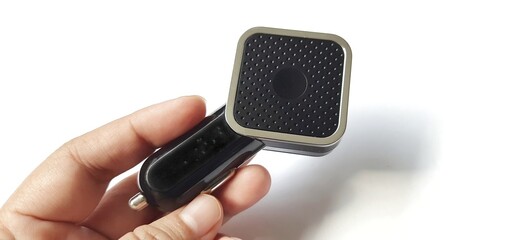 Dual port usb car charger isolated on white background. Fast charger for mobile phone