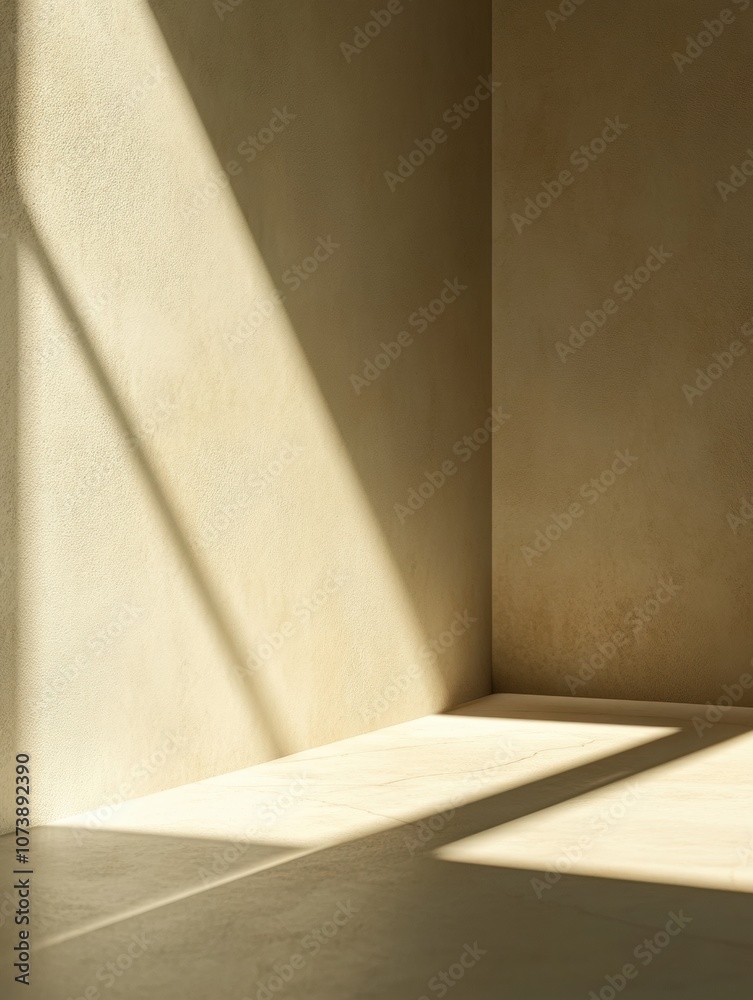 Leinwandbilder Sunlight streams through a window, casting soft shadows that enhance the simplicity and calmness of this minimalist interior space. Generative AI