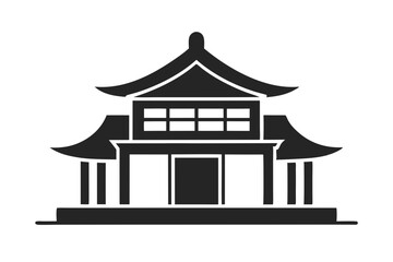 Line Drawing of Traditional Korean House Black Fill Flat Icon Style Vector Illustration