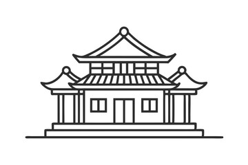 Line Drawing of Traditional Korean House Black Fill Flat Icon Style Vector Illustration